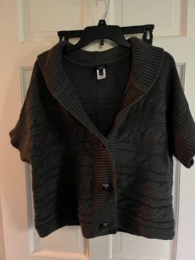 Talbots Short-Sleeve Shawl Collar Cardigan - Dark Charcoal